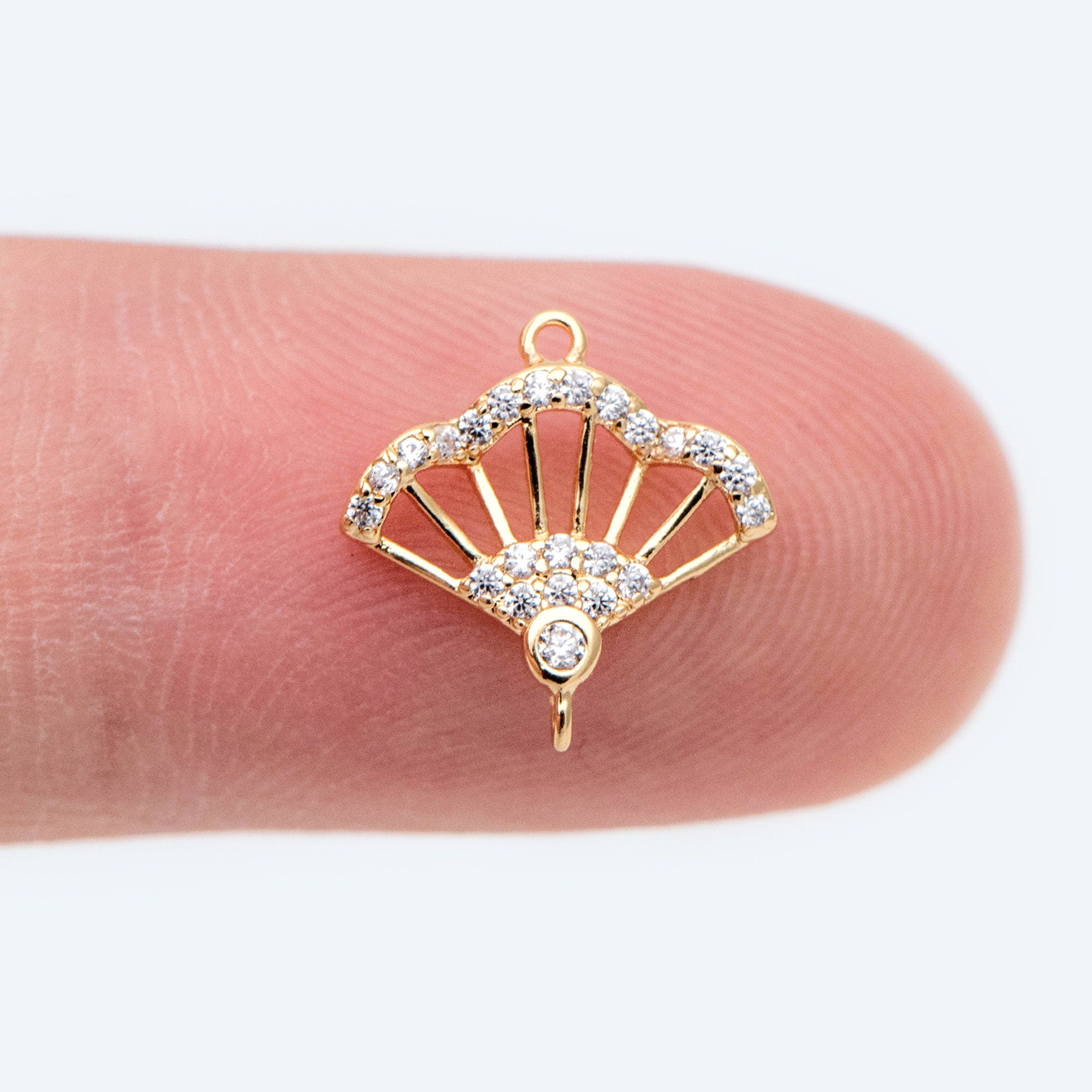 4pcs CZ Pave Gold Fan Shaped Connectors 11mm, Earring Findings, Jewelry Making, Diy Material, Jewelry Supplies (GB-2005)